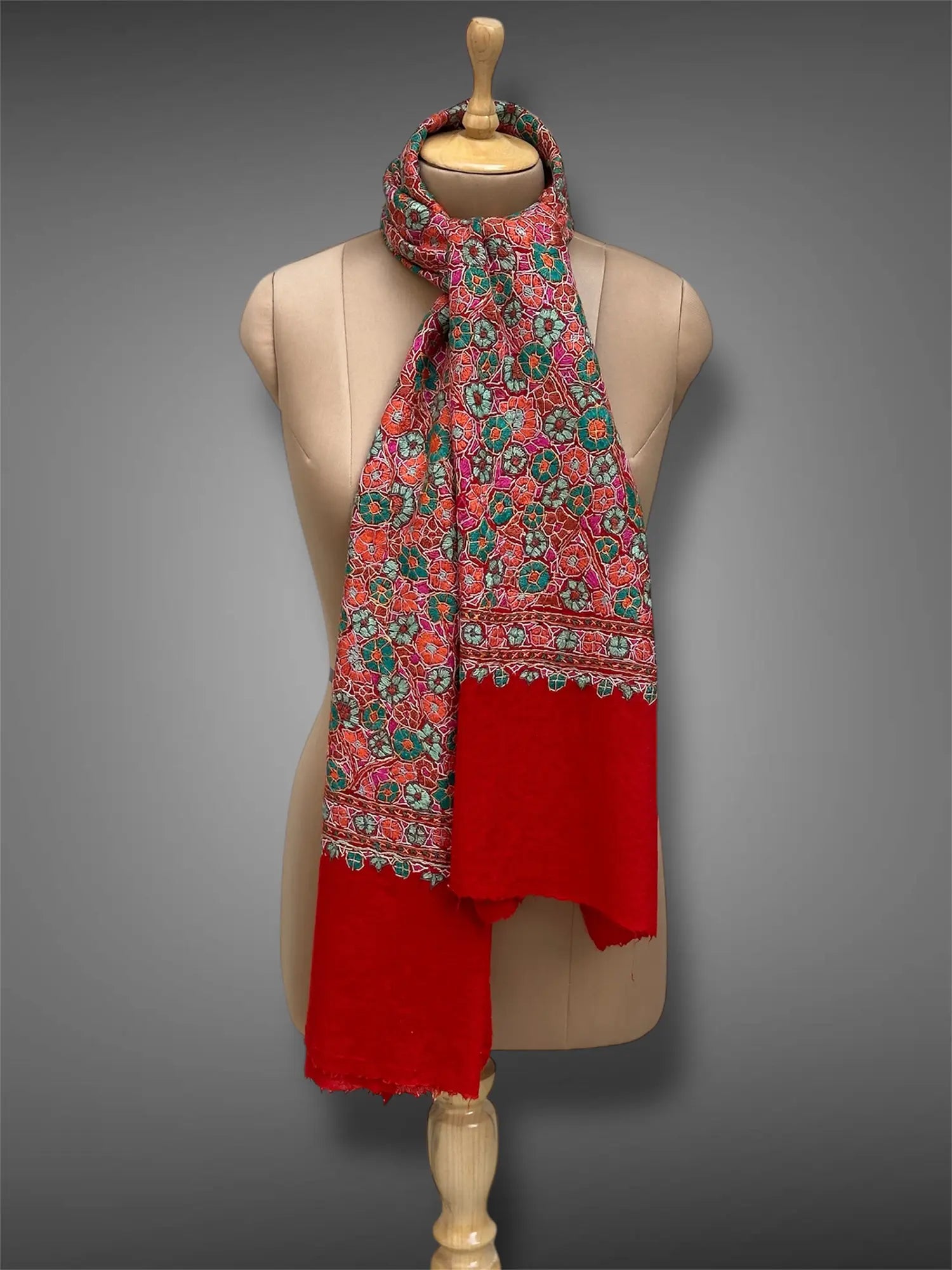 paper mache pashmina kashmiri rich red stole,  muffler full