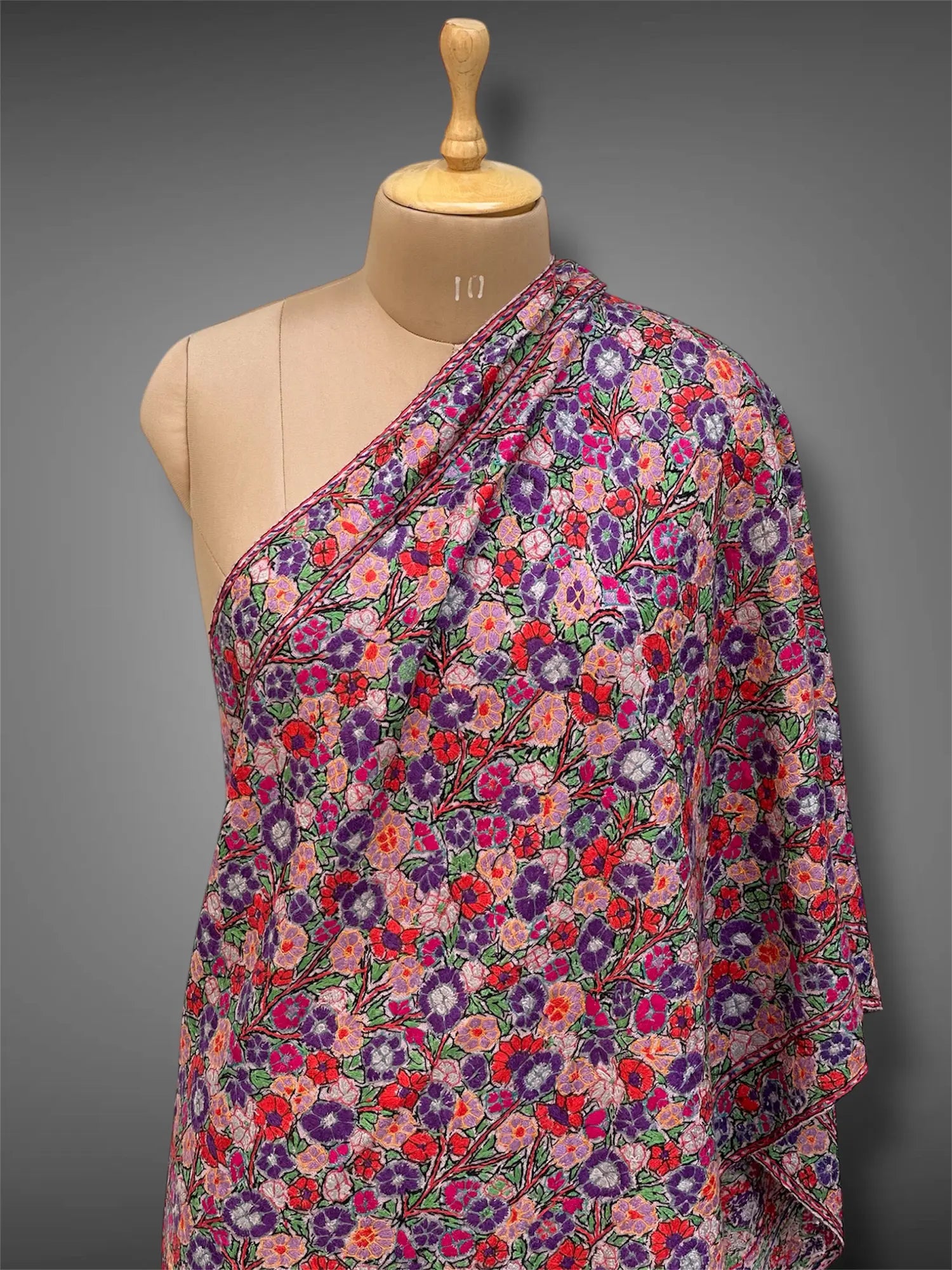 paper mache pashmina kashmiri baby pink stole,  front close up