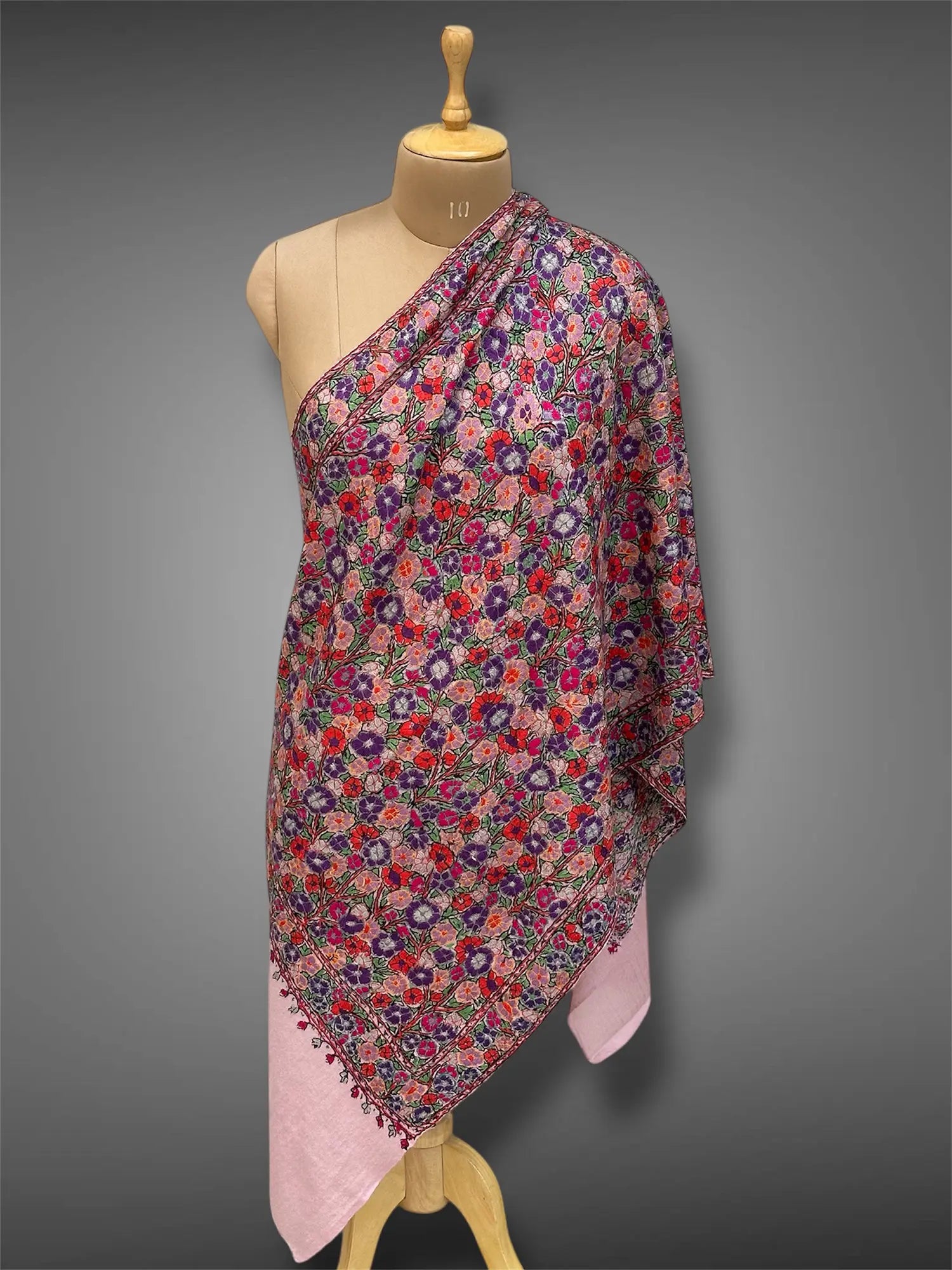 paper mache pashmina kashmiri baby pink stole,  front full