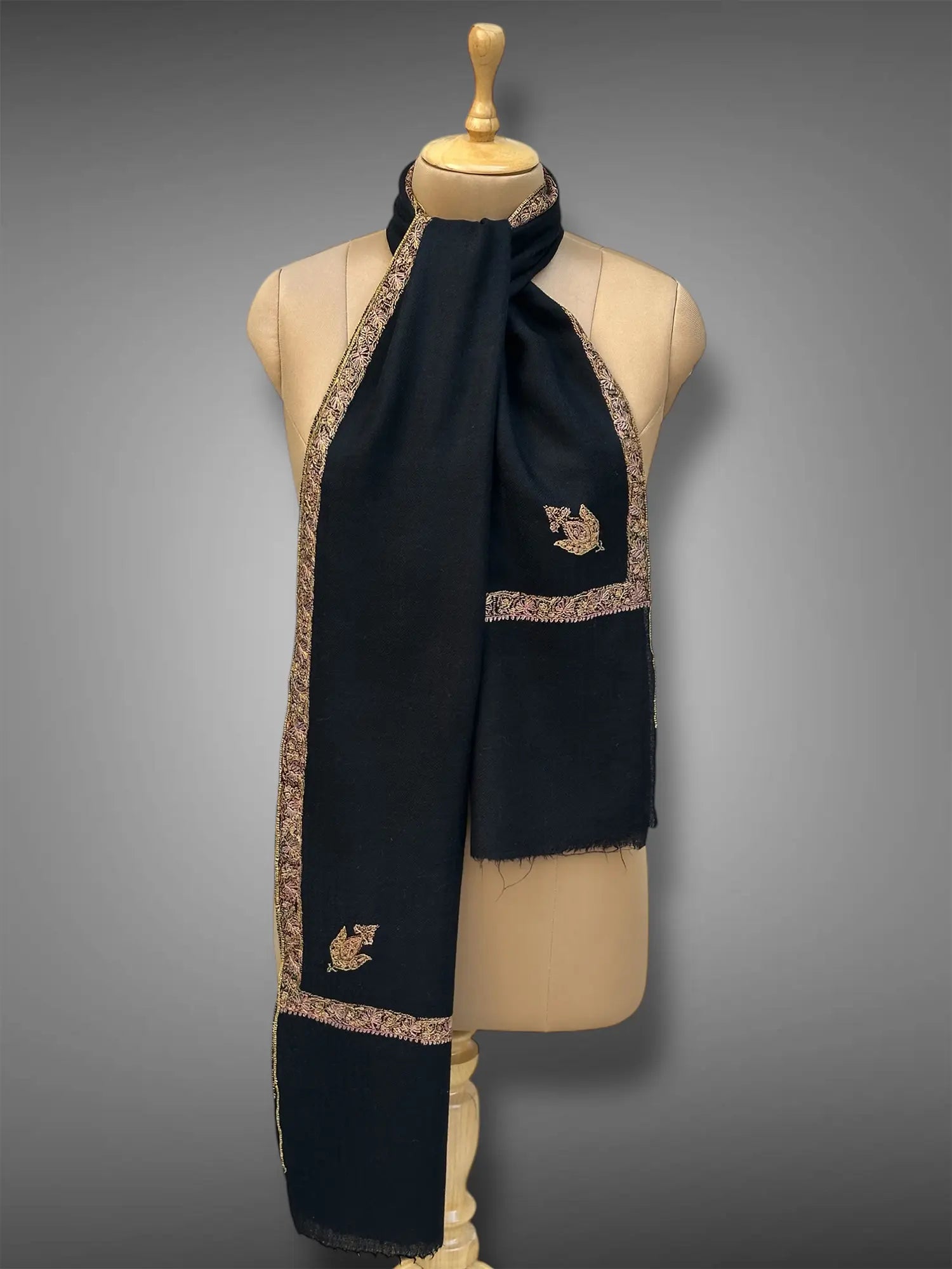 pashmina kashmiri hashidaar black stole,  muffler full