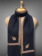 pashmina kashmiri hashidaar black stole,  muffler close up