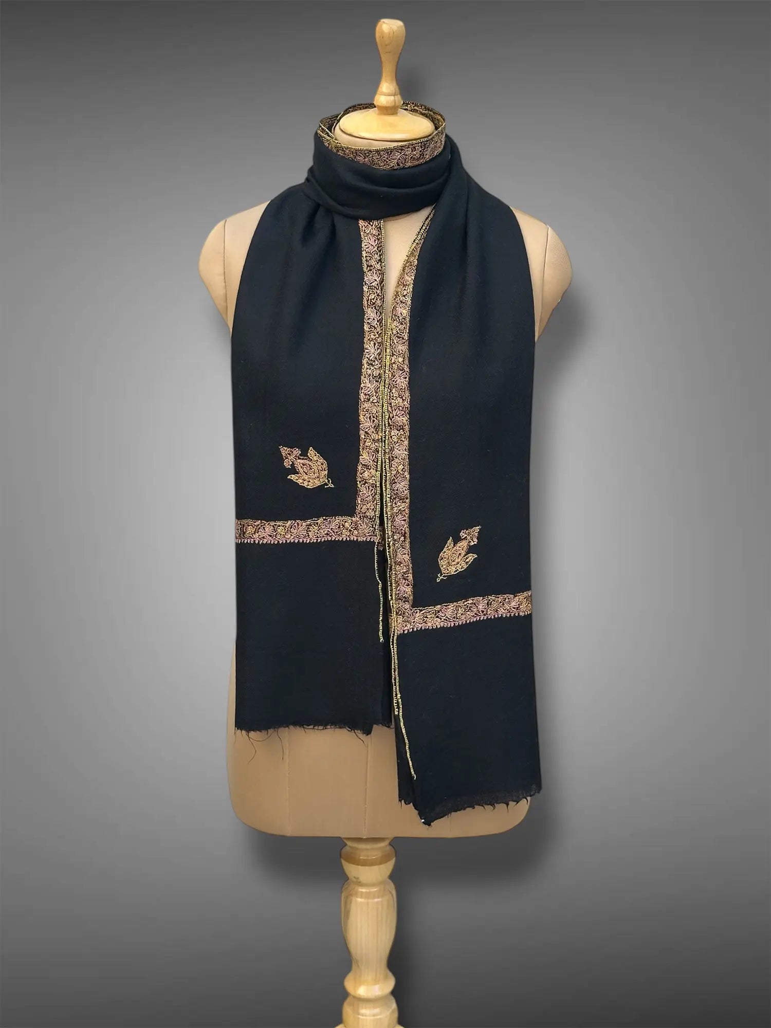 pashmina kashmiri hashidaar black stole,  muffler full 2
