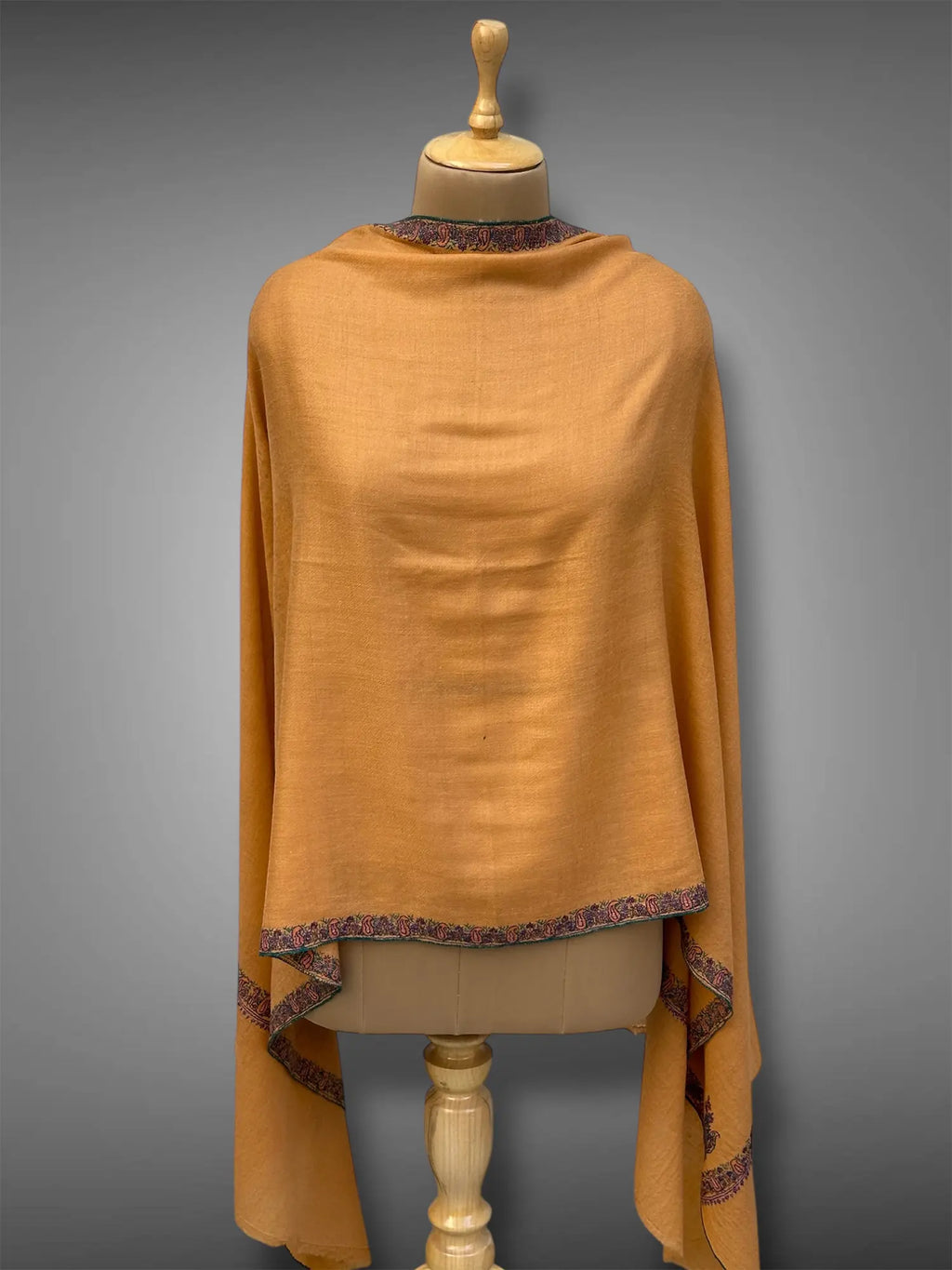pashmina kashmiri hashidaar mustard gold stole,  front full 2