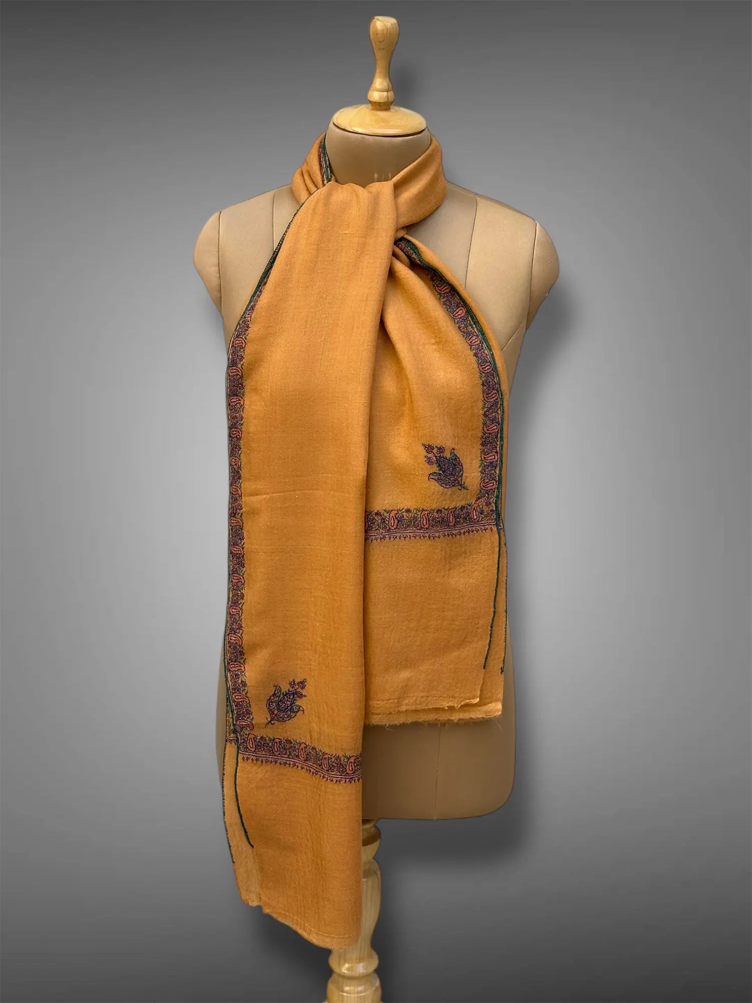 pashmina kashmiri hashidaar mustard gold stole,  muffler full