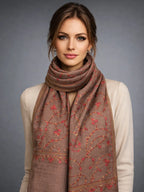 sozni pashmina kashmiri mud brown stole,  muffler model pose