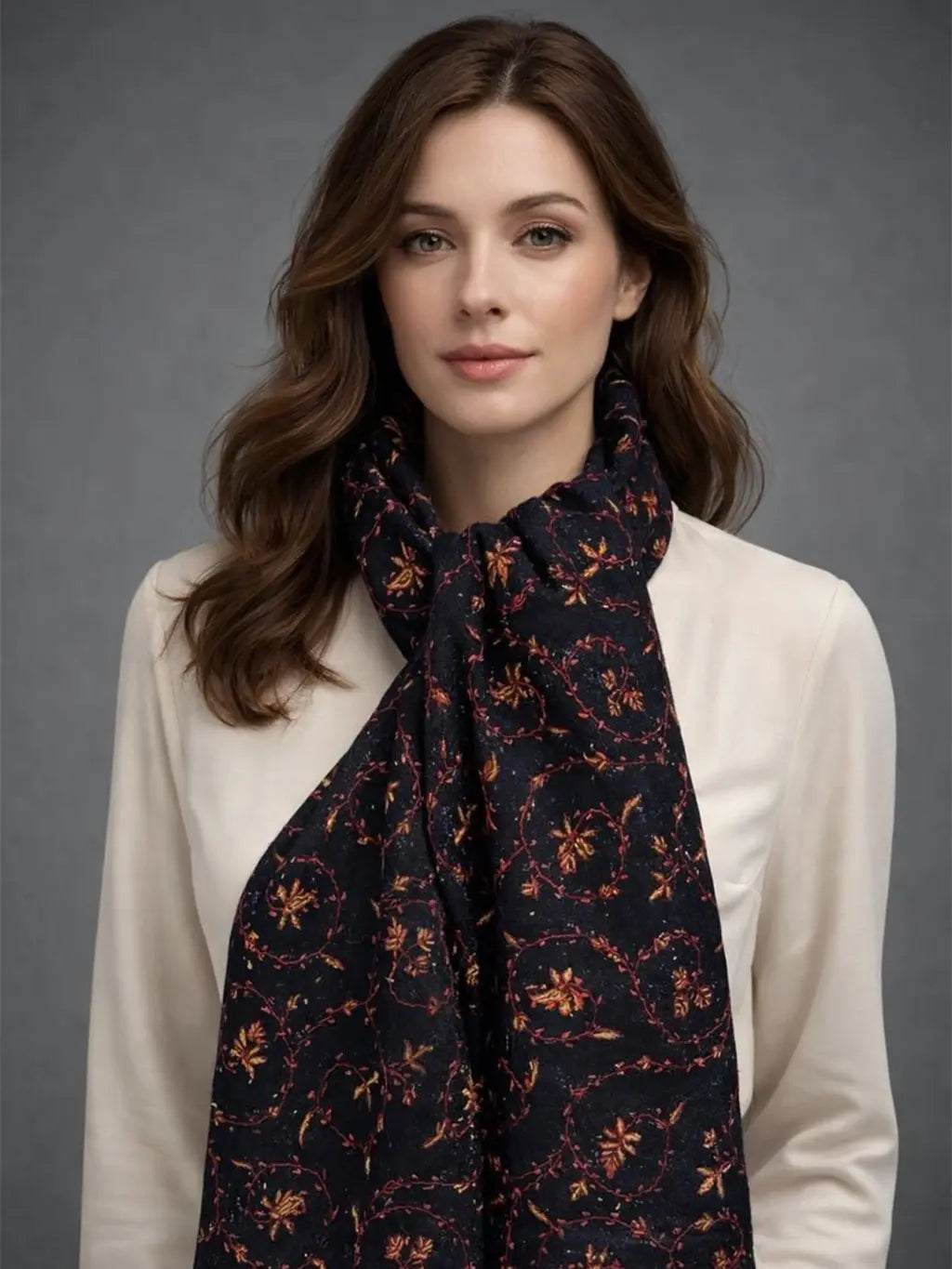 sozni pashmina kashmiri black stole,  muffler model