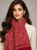 sozni pashmina kashmiri maroon stole,  muffler model pose