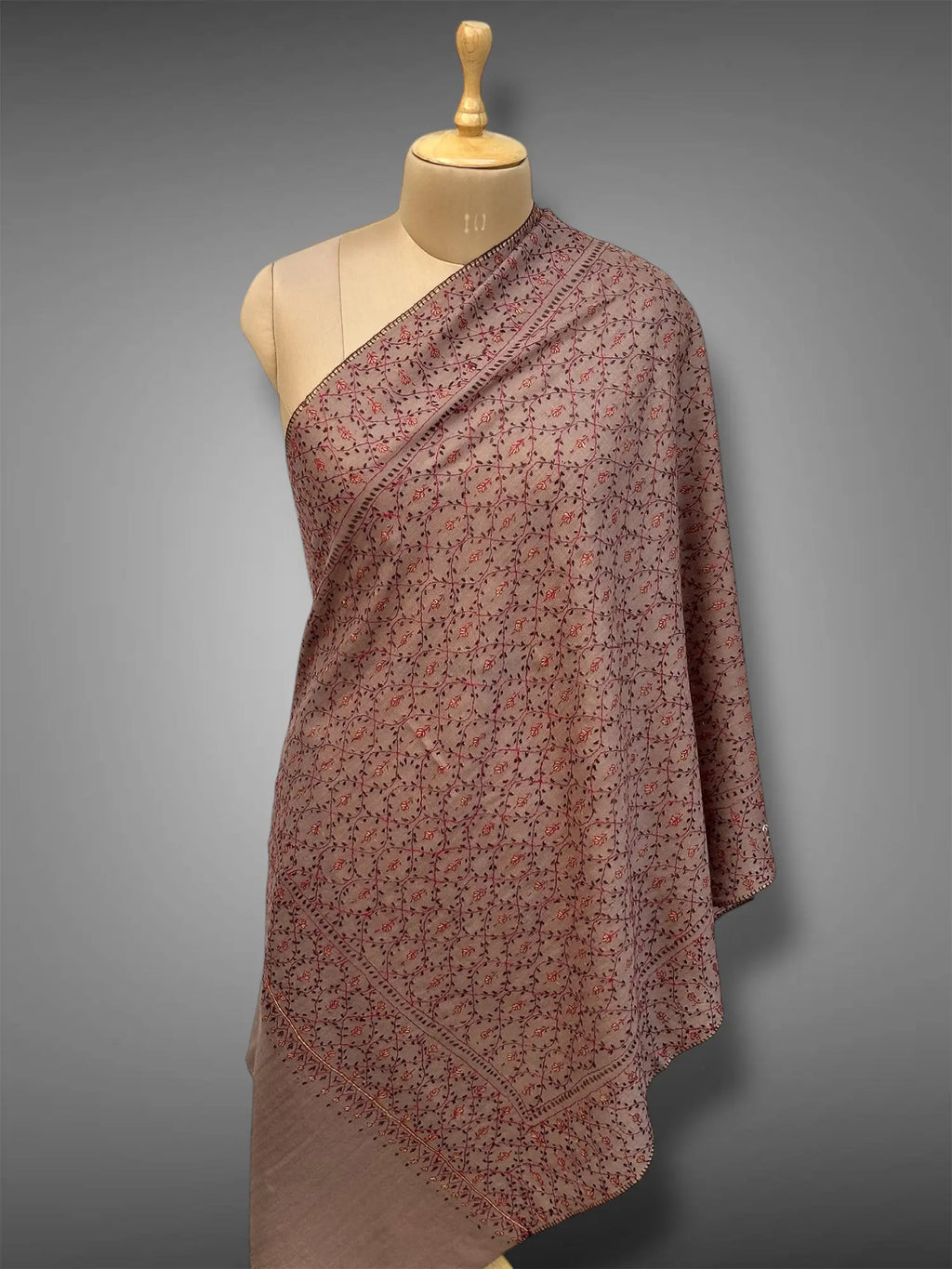 sozni pashmina kashmiri brown stole,  front full