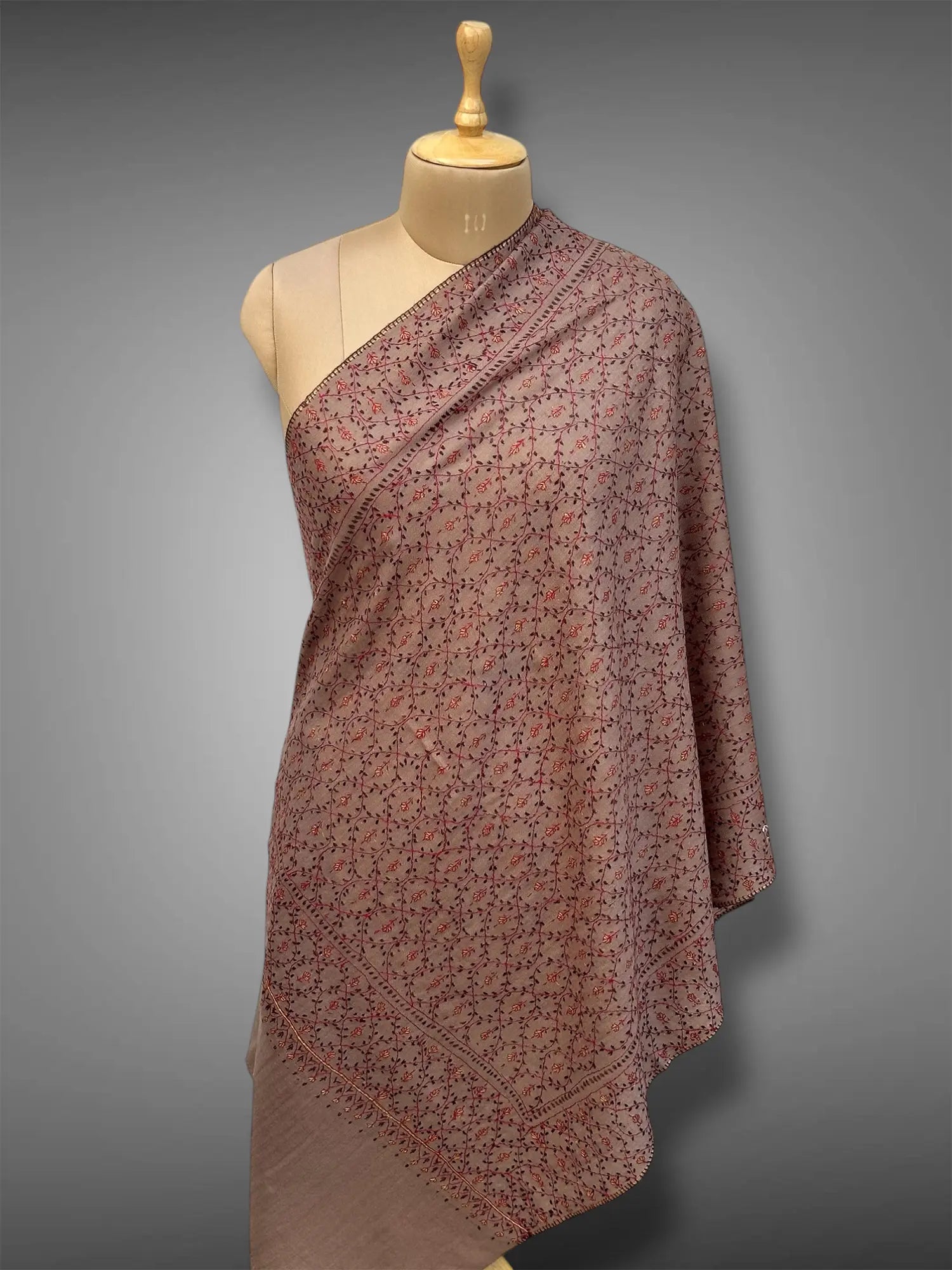 sozni pashmina kashmiri brown stole,  front full