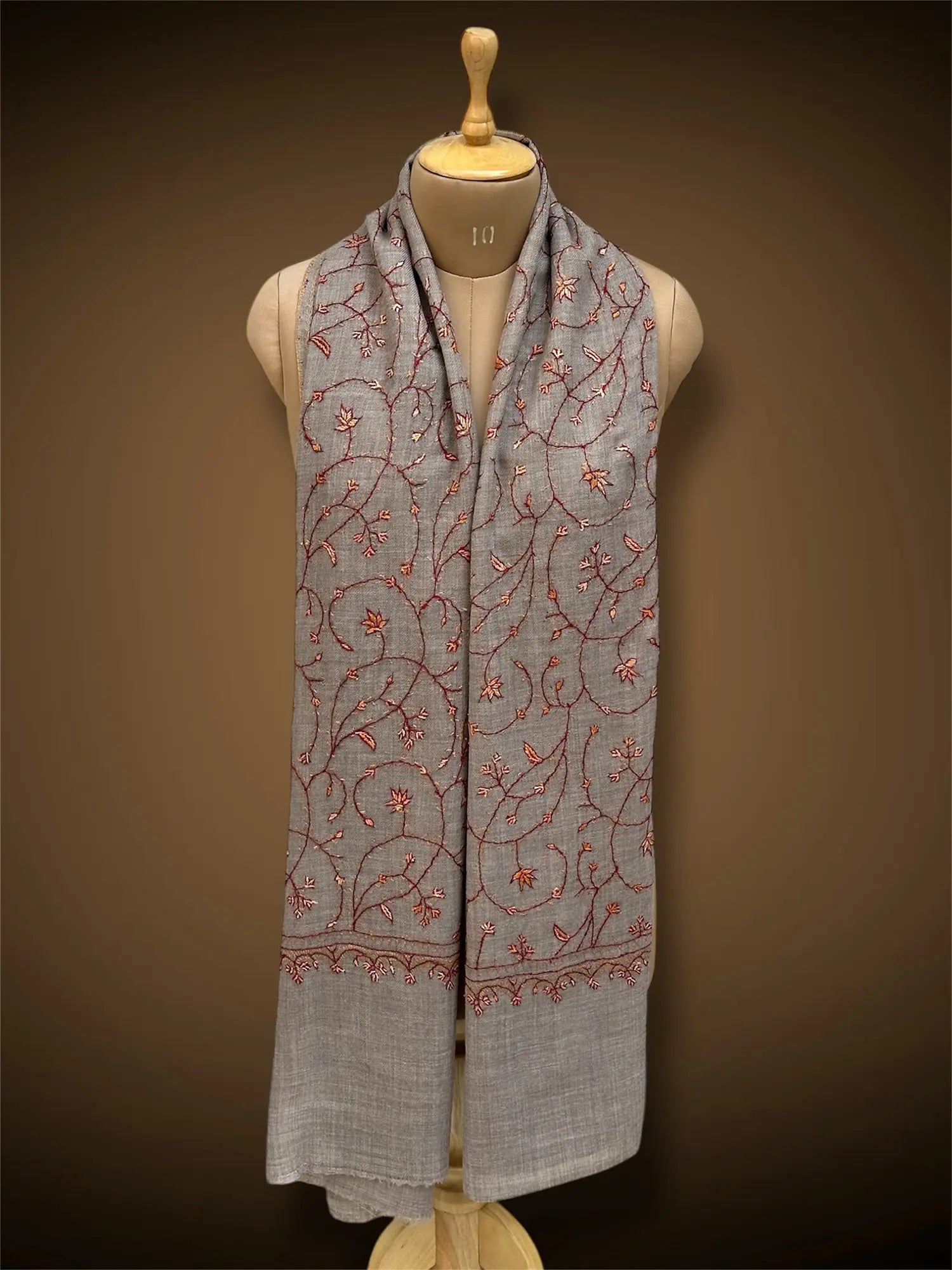 sozni pashmina kashmiri gray stole,  muffler full