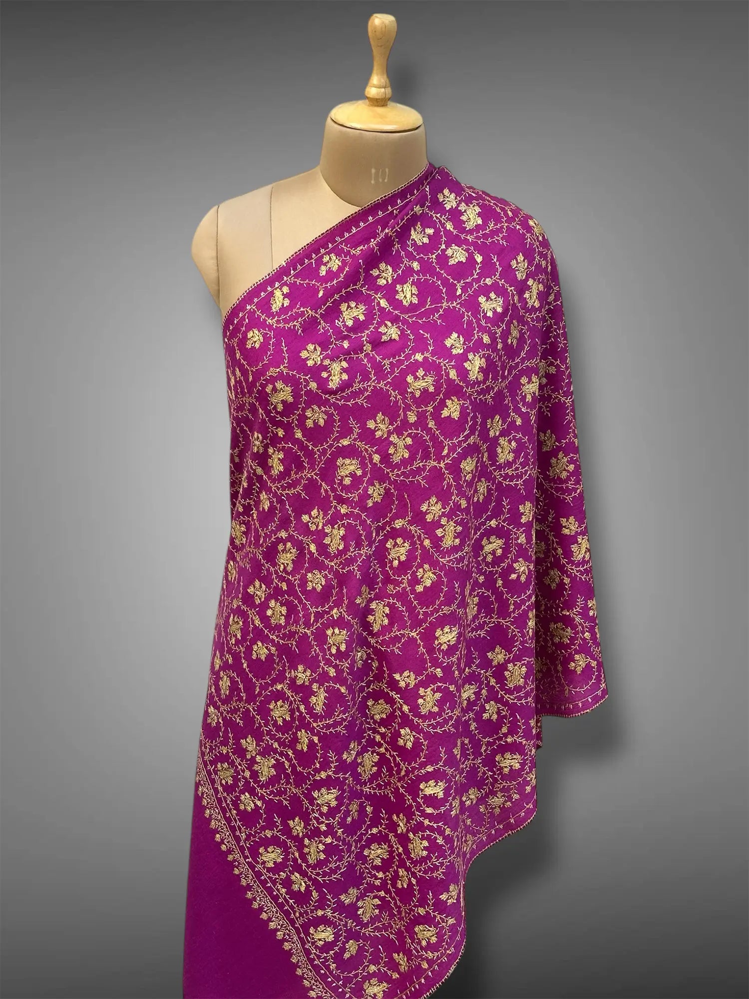 sozni pashmina kashmiri magenta stole,  front full