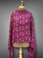 sozni pashmina kashmiri magenta stole,  front full 2