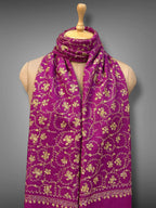 sozni pashmina kashmiri magenta stole,  muffler close up