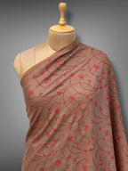 sozni pashmina kashmiri mud brown stole,  front close up