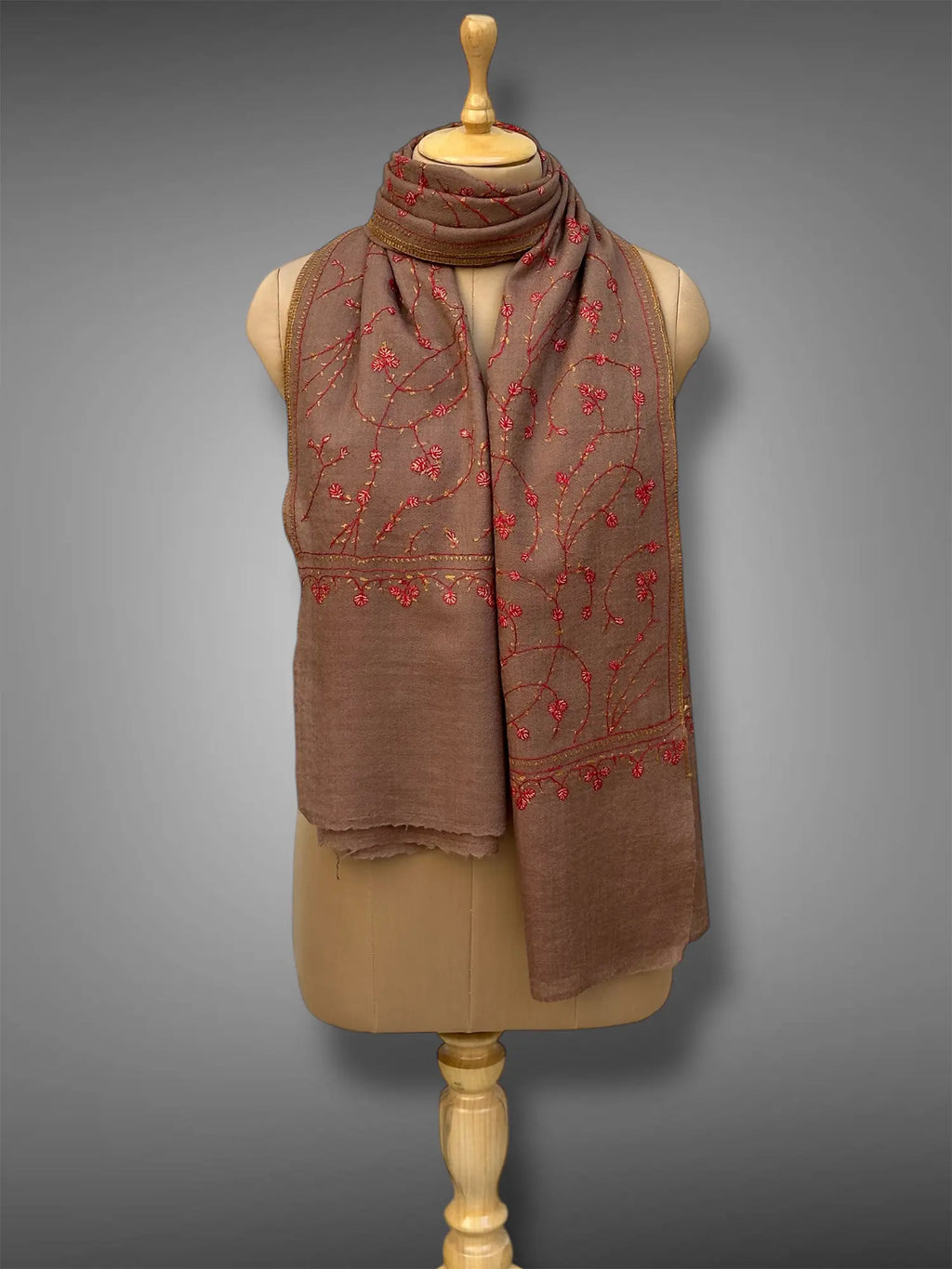 sozni pashmina kashmiri mud brown stole,  muffler full 2