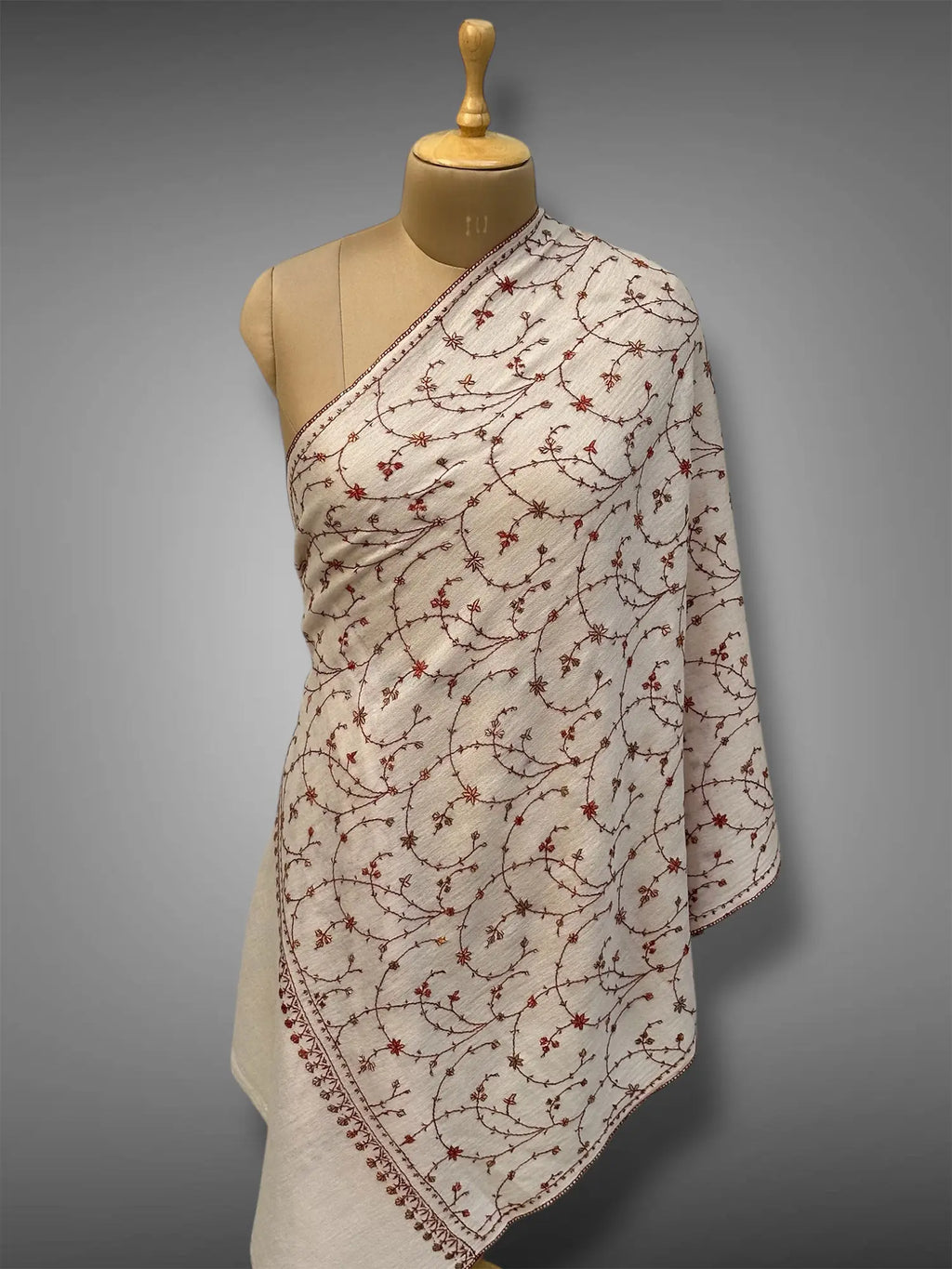 sozni pashmina kashmiri off white stole,  front full