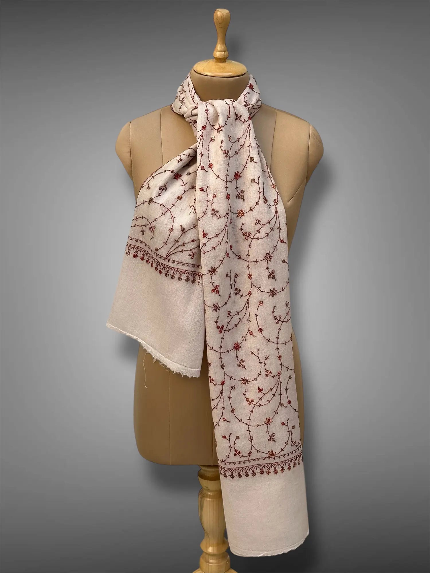 sozni pashmina kashmiri off white stole,  muffler full