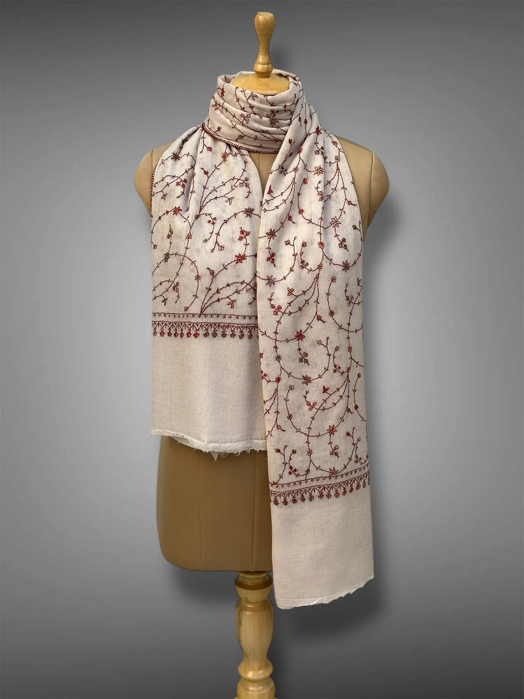 sozni pashmina kashmiri off white stole,  muffler full 2