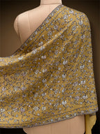 sozni pashmina kashmiri olive green stole,  front close up
