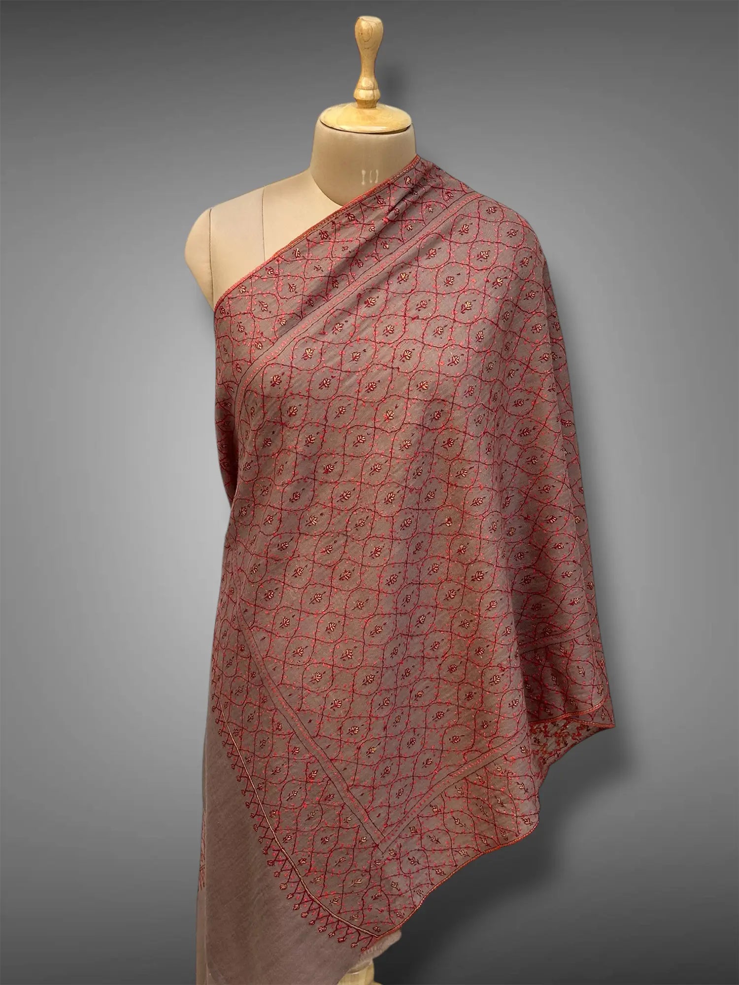 sozni pashmina kashmiri rich brown stole,  front full