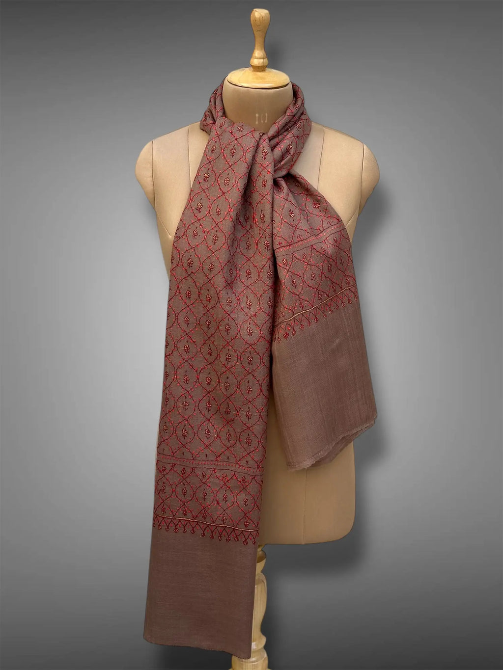 sozni pashmina kashmiri rich brown stole,  muffler full