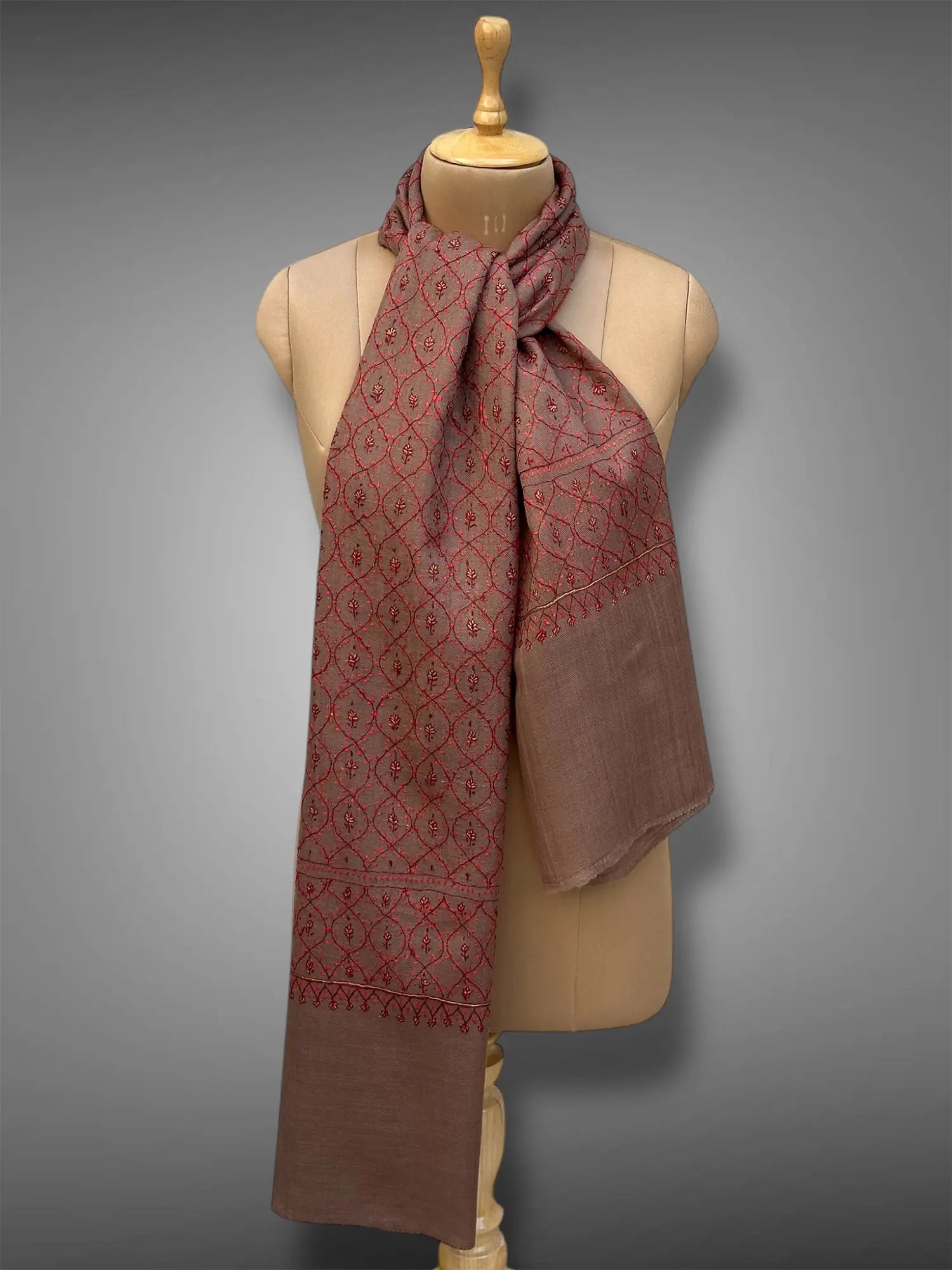 sozni pashmina kashmiri rich brown stole,  muffler full