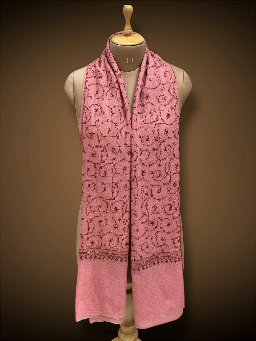sozni pashmina kashmiri rose pink stole,  muffler close up 2