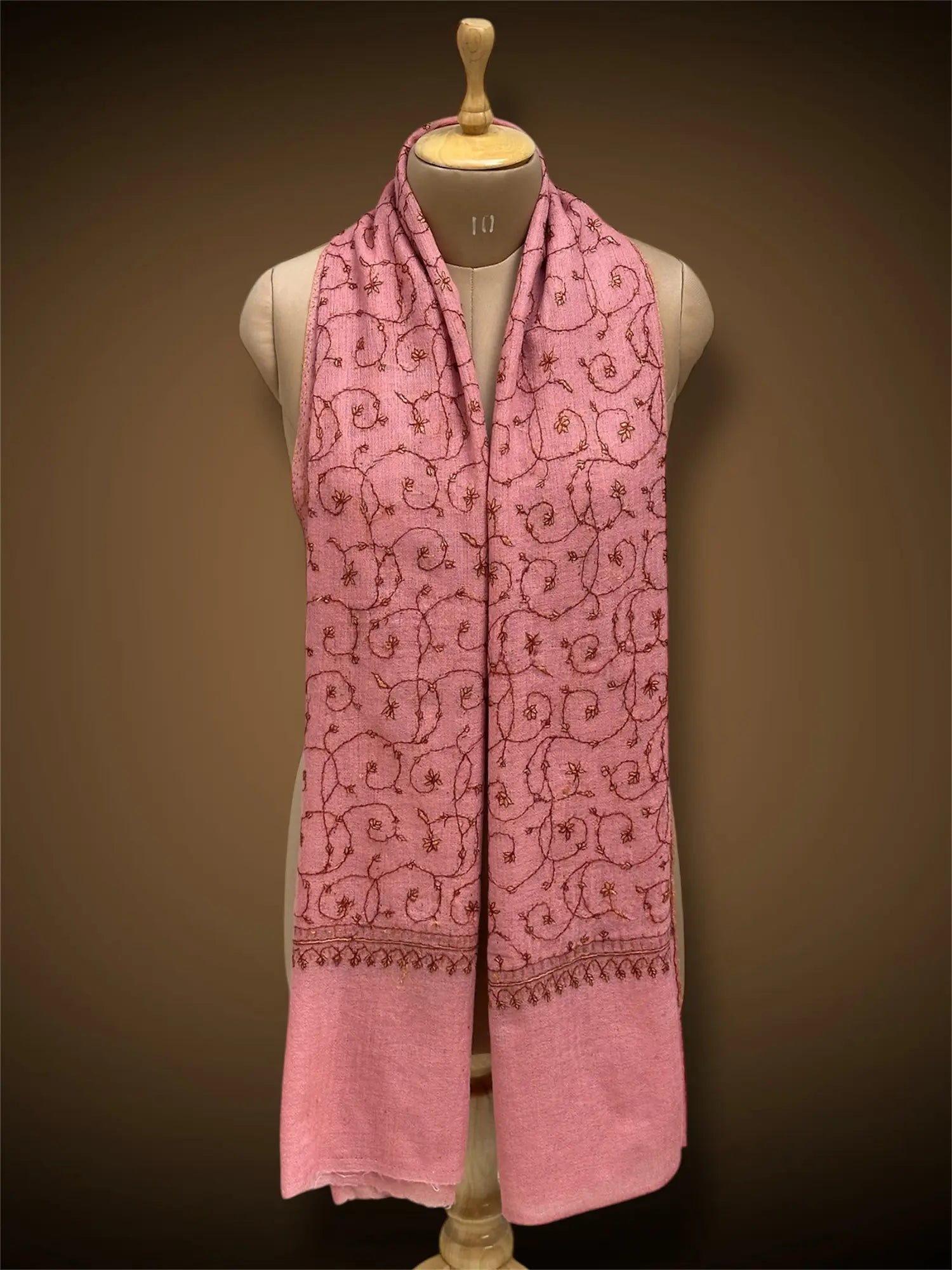 sozni pashmina kashmiri rose pink stole,  muffler close up 2