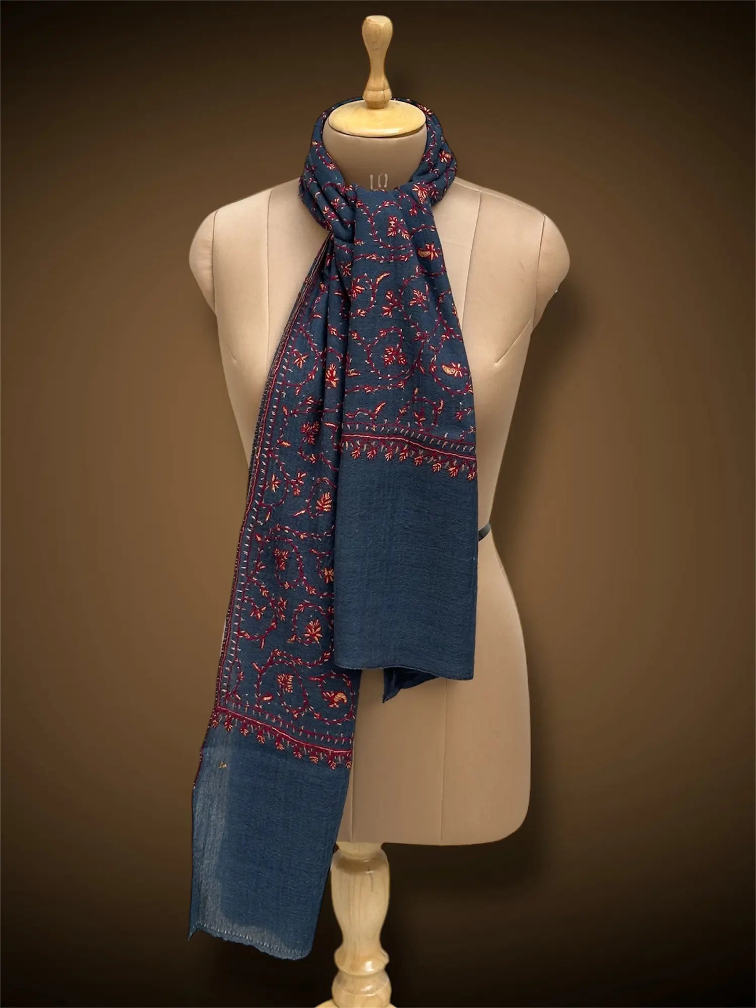 sozni pashmina kashmiri slate blue stole,  muffler full