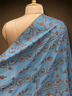 sozni pashmina kashmiri teal blue stole,  front close up