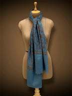 sozni pashmina kashmiri teal blue stole,  muffler full