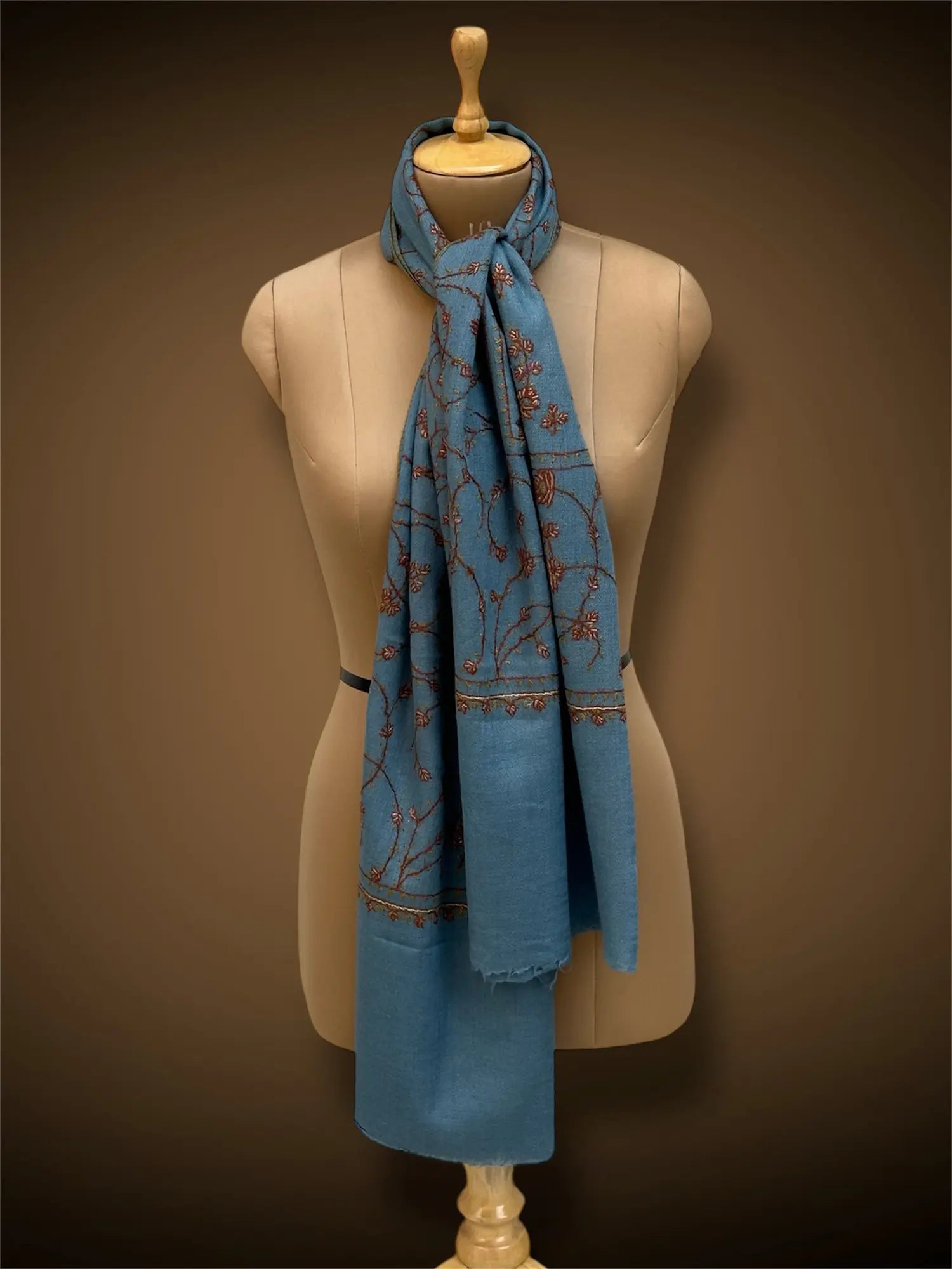 sozni pashmina kashmiri teal blue stole,  muffler full