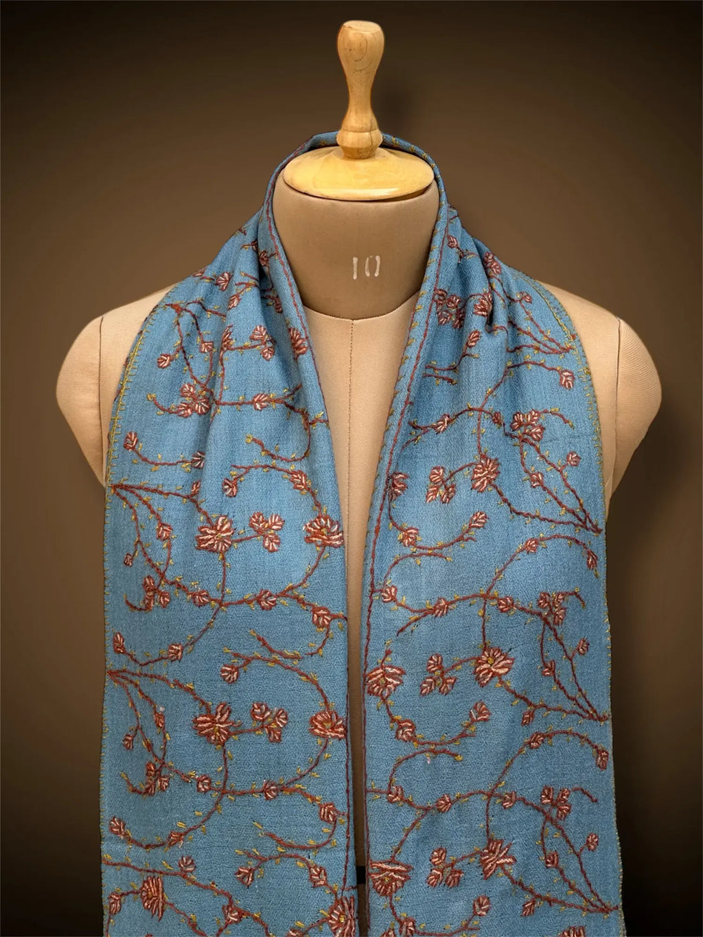 sozni pashmina kashmiri teal blue stole,  muffler close up 2