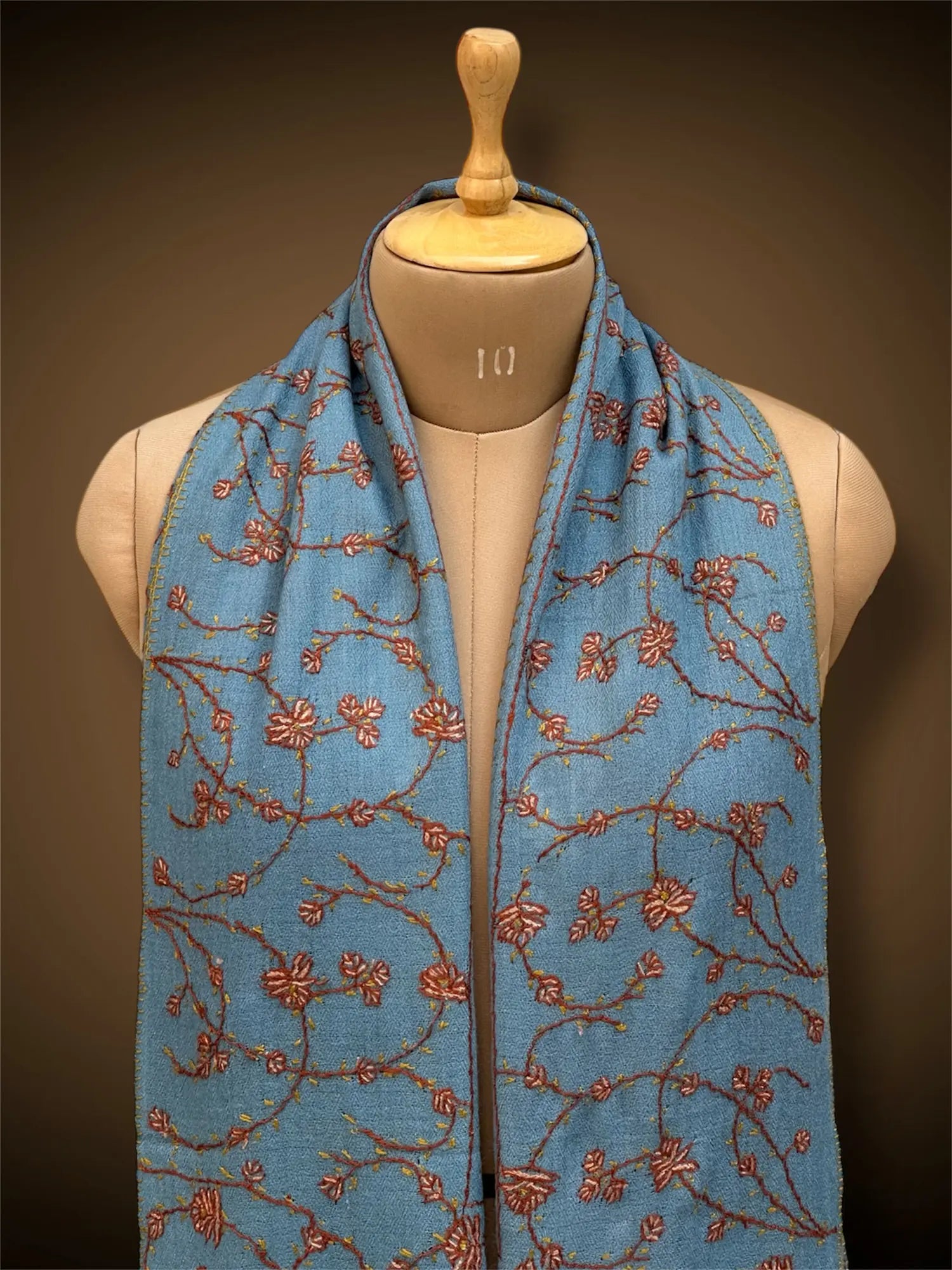 sozni pashmina kashmiri teal blue stole,  muffler close up 2