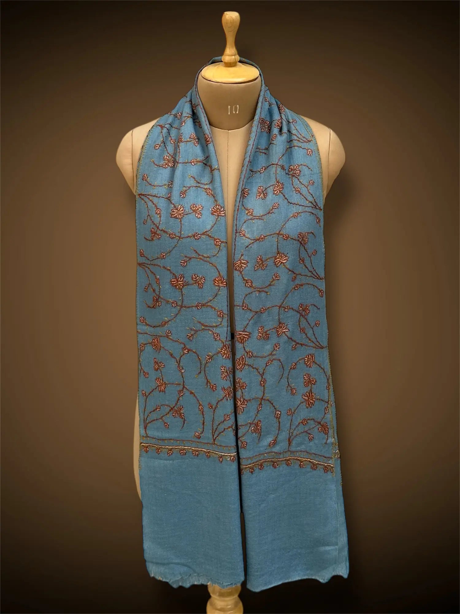 sozni pashmina kashmiri teal blue stole,  muffler full 2