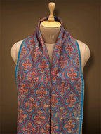 sozni pashmina kashmiri turquoise blue stole,  muffler close up