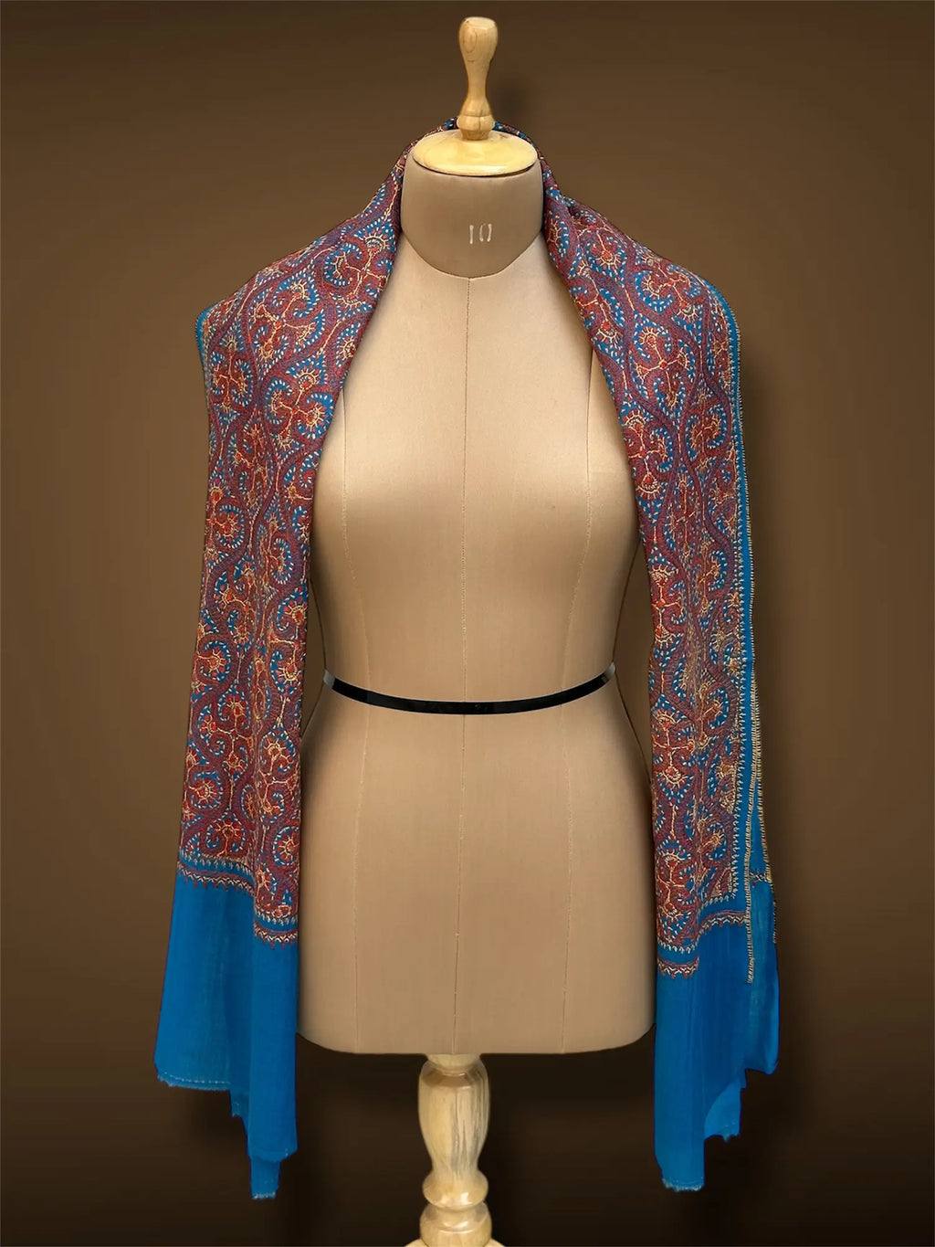 sozni pashmina kashmiri turquoise blue stole,  muffler full