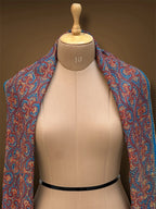 sozni pashmina kashmiri turquoise blue stole,  shoulder close up