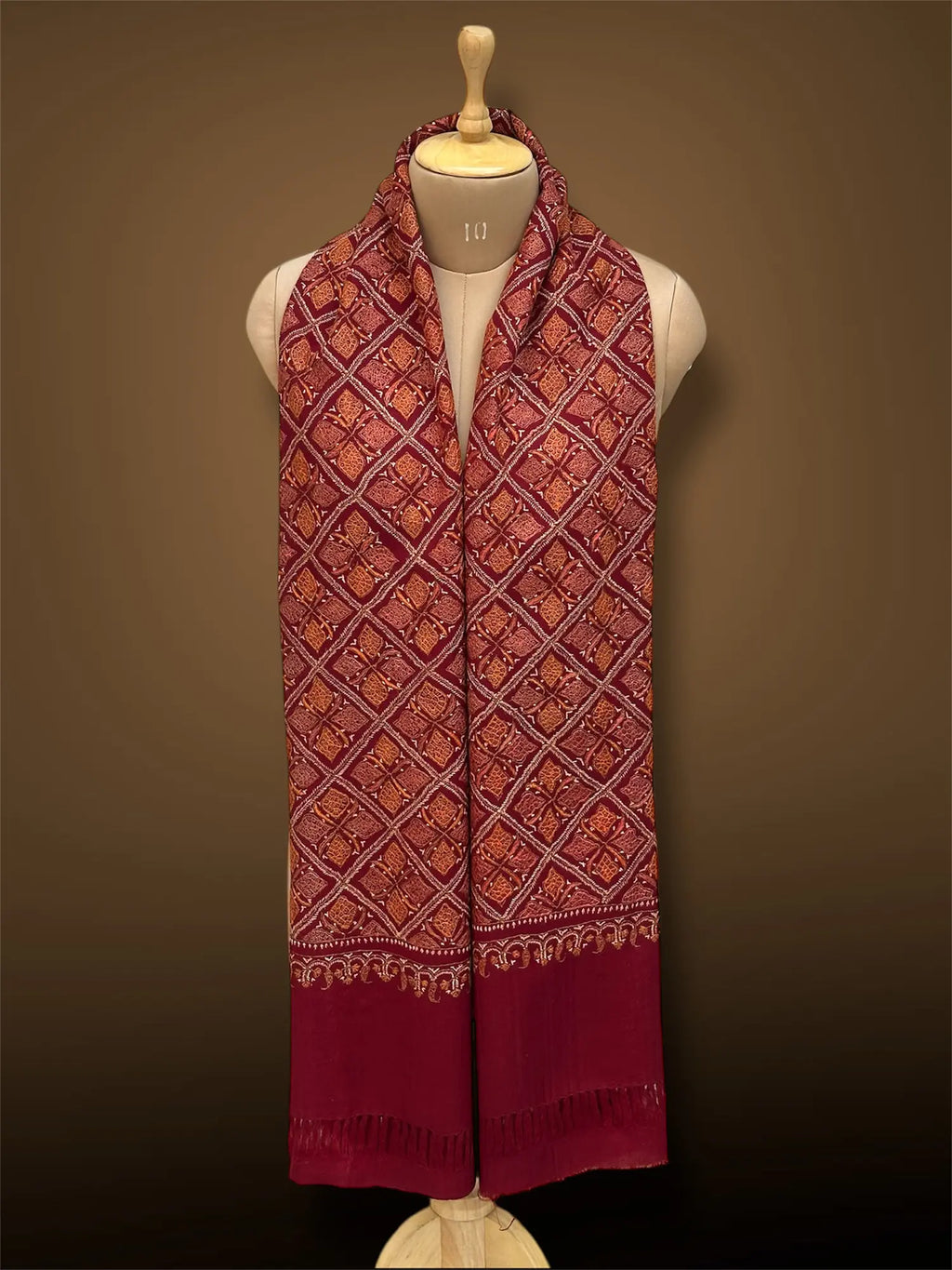 sozni pashmina kashmiri maroon stole,  muffler full